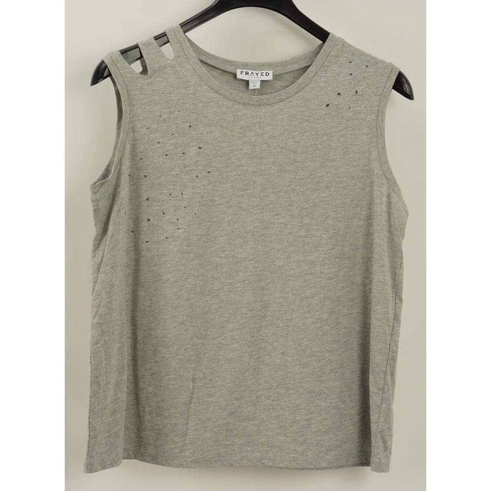 Frayed Jeans Womens Heather Gray Distressed Sleeveless Tank Top S 30144659-933